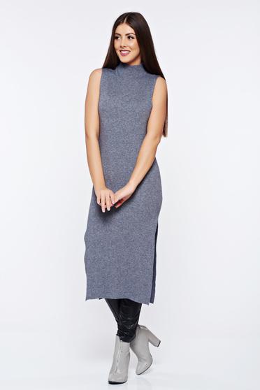 Rochie gri casual pe gat tricotata cu un croi mulat