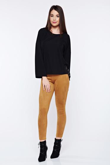 Pantaloni maro casual conici din velur cu talie inalta