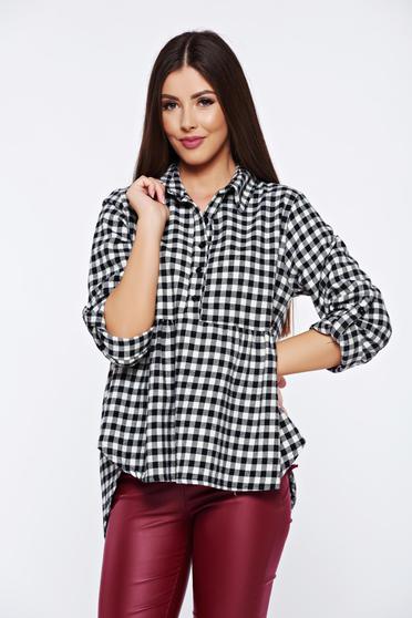 Camasa dama neagra casual in carouri cu croi larg