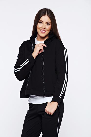 Hanorac negru casual cu gluga nedetasabila