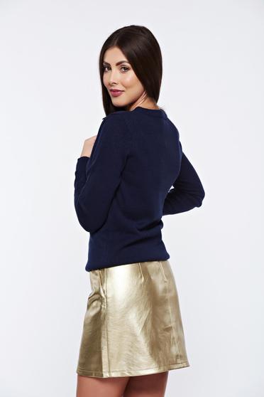 poze cu Pulover Top Secret albastru-inchis casual tricotat cu aplicatii metalice