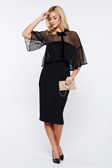 Rochie Ana Radu neagra de ocazie cu volanase cu accesoriu in forma de fundita