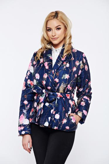 Geaca PrettyGirl albastra casual cu buzunare din fas