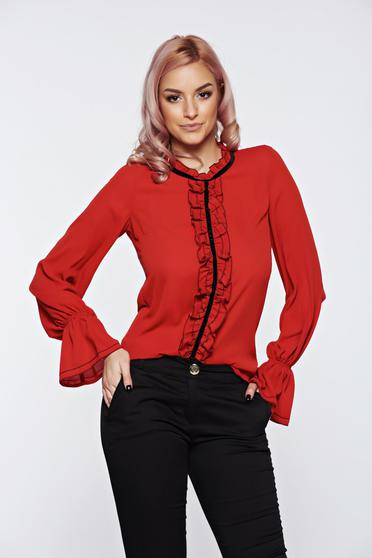 Bluza dama LaDonna caramizie office eleganta din voal cu volanase