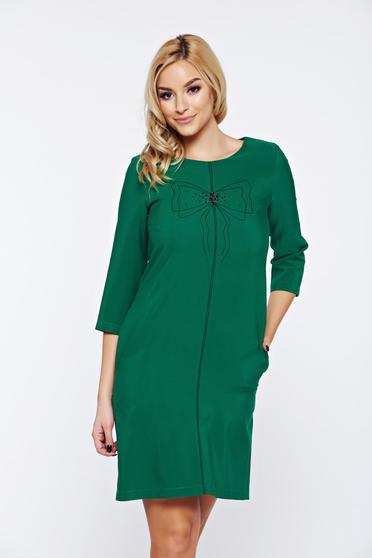 Rochie LaDonna verde de zi cu croi larg cu insertii de broderie