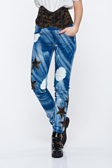 Blugi Ocassion albastri casual cu talie inalta cu buzunare