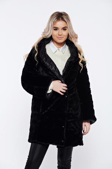Geaca neagra casual imblanita din fas cu doua fete