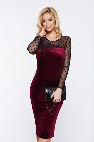Rochie LaDonna visinie de ocazie tip creion brodata din catifea