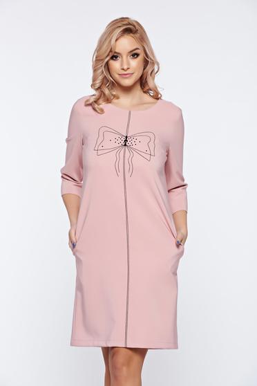 Rochie LaDonna rosa de zi cu croi larg cu insertii de broderie