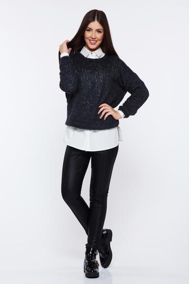 poze cu Pulover PrettyGirl gri-inchis casual cu croi larg tricotat