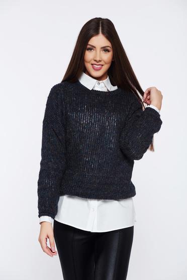 poze cu Pulover PrettyGirl gri-inchis casual cu croi larg tricotat