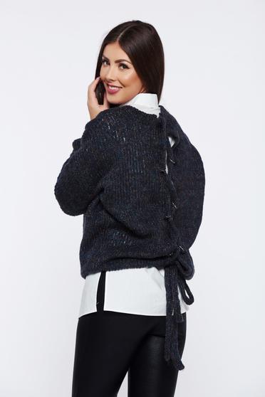 Pulover PrettyGirl gri-inchis casual cu croi larg tricotat