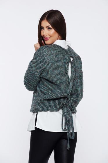 Pulover PrettyGirl verde casual cu croi larg tricotat