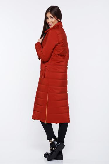 Geaca PrettyGirl caramizie casual din fas captusita pe interior cu buzunare