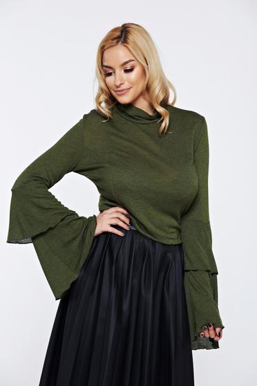 Bluza dama Ocassion khaki casual eleganta cu maneci clopot