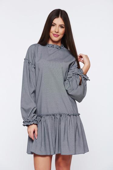 Rochie Ana Radu gri de zi din stofa cu croi larg cu maneci lungi