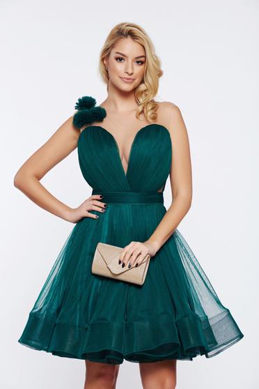 Rochie Ana Radu verde de lux in clos din tul captusita pe interior cu decolteu adanc