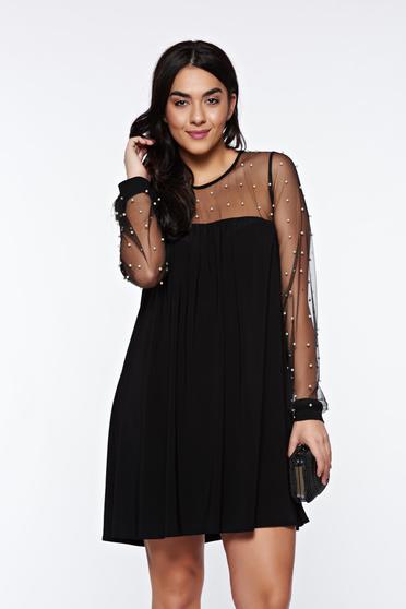 Rochie StarShinerS neagra de ocazie cu croi larg din material elastic si fin captusita pe interior