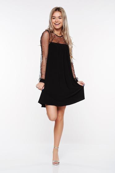 Rochie StarShinerS neagra de ocazie cu croi larg din material elastic si fin captusita pe interior