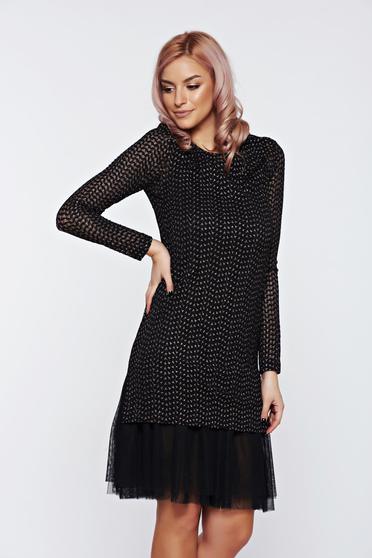 Rochie LaDonna neagra de ocazie din dantela cu tul