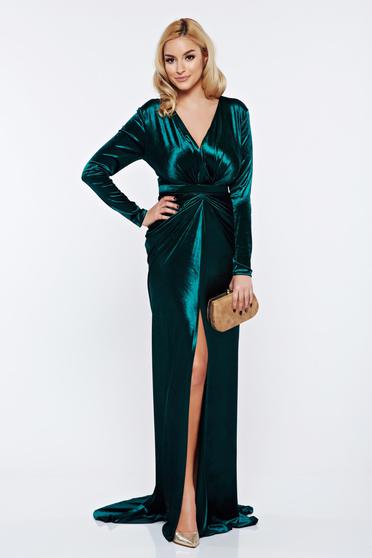 Rochie Ana Radu verde de seara sirena din catifea cu decolteu adanc