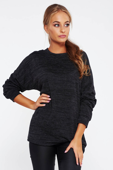 Pulover PrettyGirl gri-inchis casual cu croi larg din material tricotat