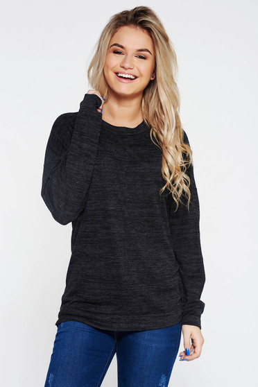 Pulover PrettyGirl gri-inchis casual cu croi larg din material tricotat