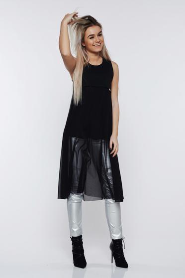 Bluza dama PrettyGirl neagra lunga cu croi larg fara maneci