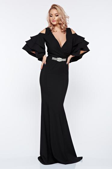 Rochie Artista neagra de seara sirena cu umeri goi cu decolteu
