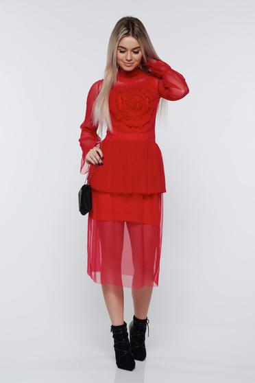 Rochie PrettyGirl rosie de ocazie din tul captusita pe interior