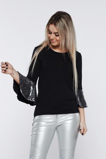 Bluza dama PrettyGirl argintie cu un croi mulat cu maneci clopot cu paiete