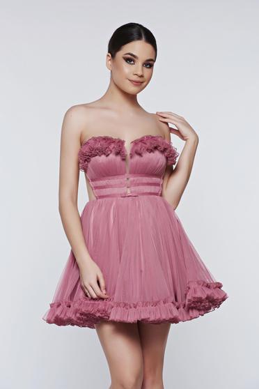 Rochie Ana Radu rosa de lux tip corset in clos din tul captusita pe interior