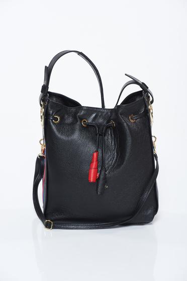 Geanta dama neagra office din piele naturala accesorizata cu snur