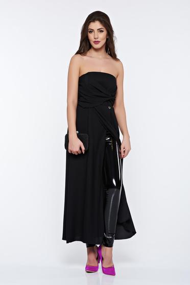 Bluza dama PrettyGirl neagra de party lunga din voal cu umeri goi