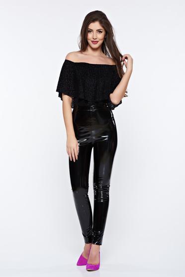 poze cu Body PrettyGirl negru elegant din catifea fara maneci