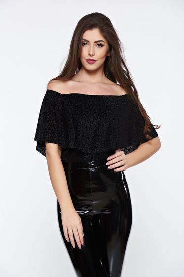 Body PrettyGirl negru elegant din catifea fara maneci