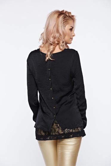 Bluza dama PrettyGirl neagra eleganta cu croi larg din material satinat