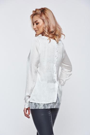 Bluza dama PrettyGirl alba eleganta cu croi larg din material satinat