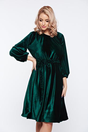 Rochie Artista verde-inchis de ocazie din catifea cu croi larg