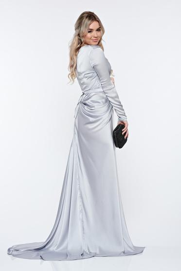 Rochie Ana Radu gri sirena de ocazie din material satinat