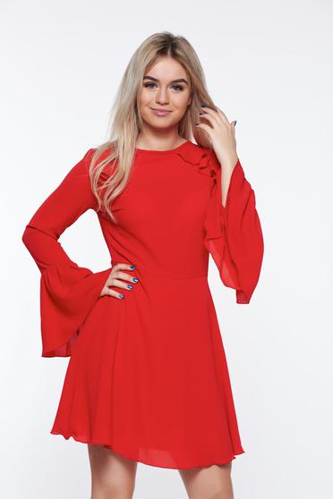 Rochie PrettyGirl rosie din voal cu spatele gol captusita pe interior cu maneci clopot