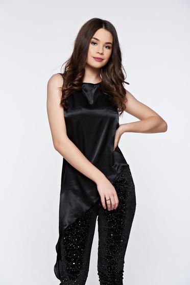Top PrettyGirl negru elegant asimetric cu croi larg