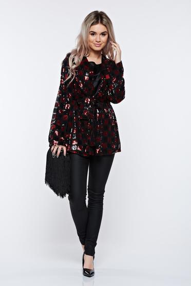 poze cu Cardigan PrettyGirl rosu de party cu croi larg cu paiete captusit pe interior