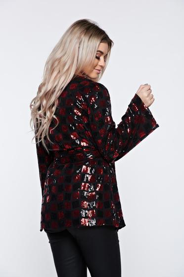 poze cu Cardigan PrettyGirl rosu de party cu croi larg cu paiete captusit pe interior