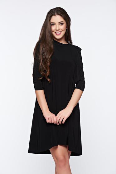 Rochie StarShinerS neagra casual asimetrica cu croi larg din material vaporos