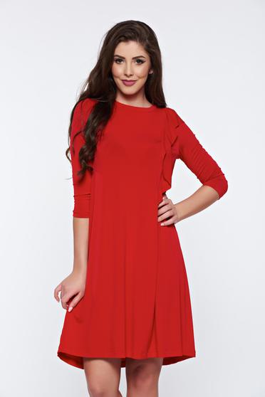 Rochie StarShinerS rosie casual asimetrica cu croi larg din material vaporos