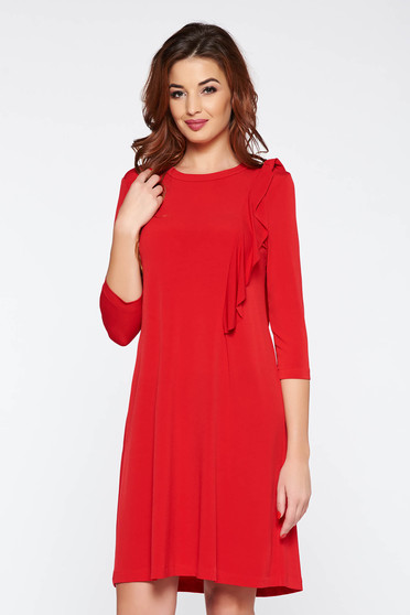 Rochie StarShinerS rosie casual asimetrica cu croi larg din material vaporos