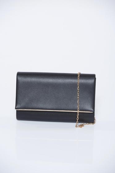 Geanta dama neagra de ocazie cu aspect metalic accesorizata cu lantisor
