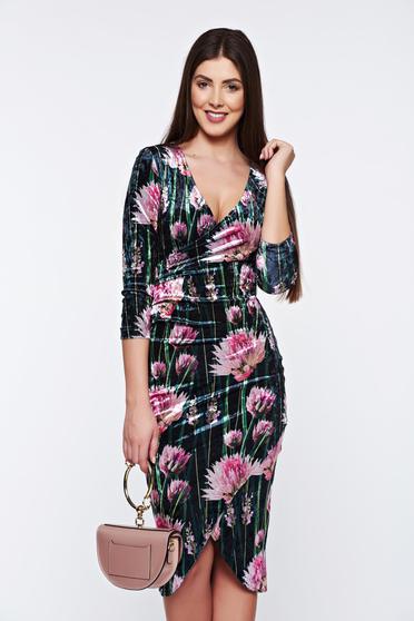 Rochie StarShinerS neagra din catifea petrecuta eleganta cu decolteu in v Rochie StarShinerS neagra din catifea petrecuta eleganta cu decolteu in v