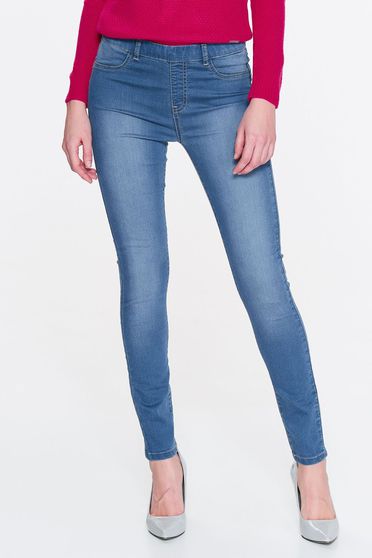 Blugi Top Secret albastri skinny din bumbac elastic cu talie medie